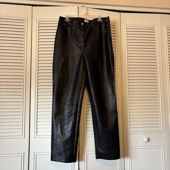 Wilfred Aritzia High Rise Black Faux Leather Straight Leg pants Size 14 - Picture 2 of 5